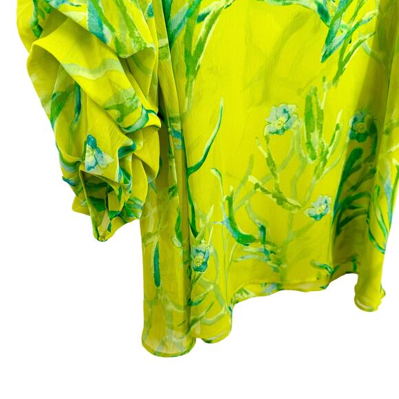 NEW NWOT IC by Connie K MEDIUM Tropical Floral Green Artsy Shirt Top Sheer Cute - Picture 5 of 10
